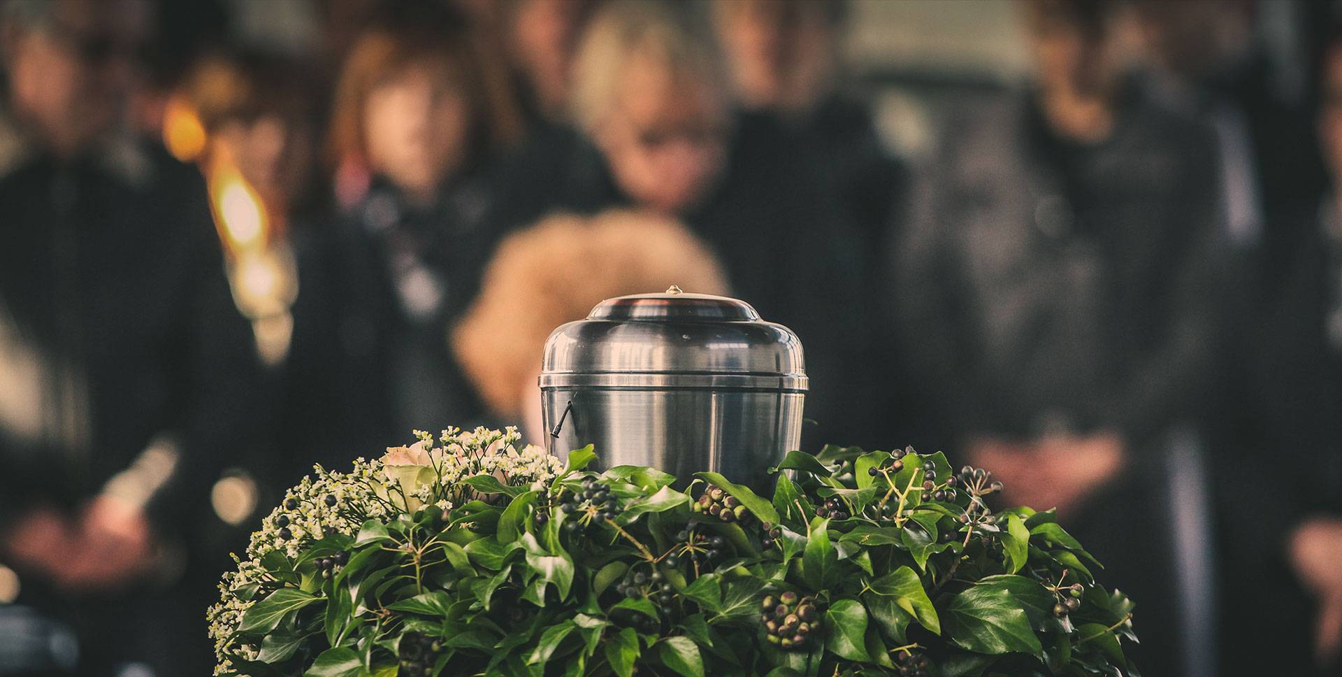 Urn with flowers at a funeral